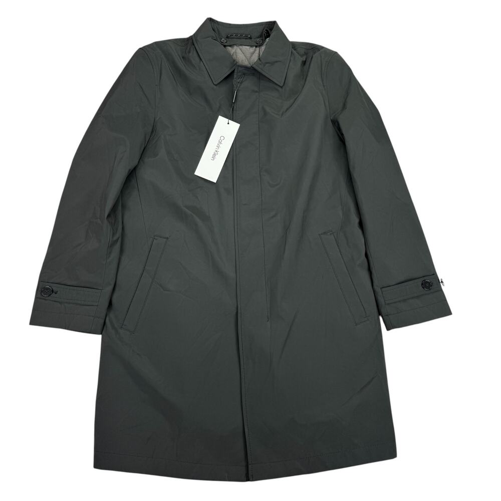 Calvin Klein Mens Solid Regular Fit Lined Overcoat Black 38S